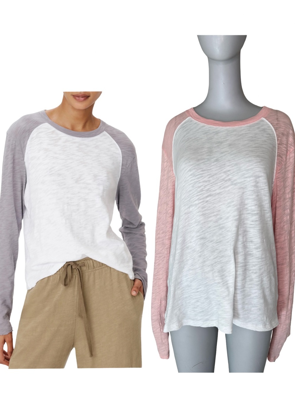 ATM Anthony Thomas Melillo White Slub Cotton Jersey Raglan Tee with Pink Sleeves